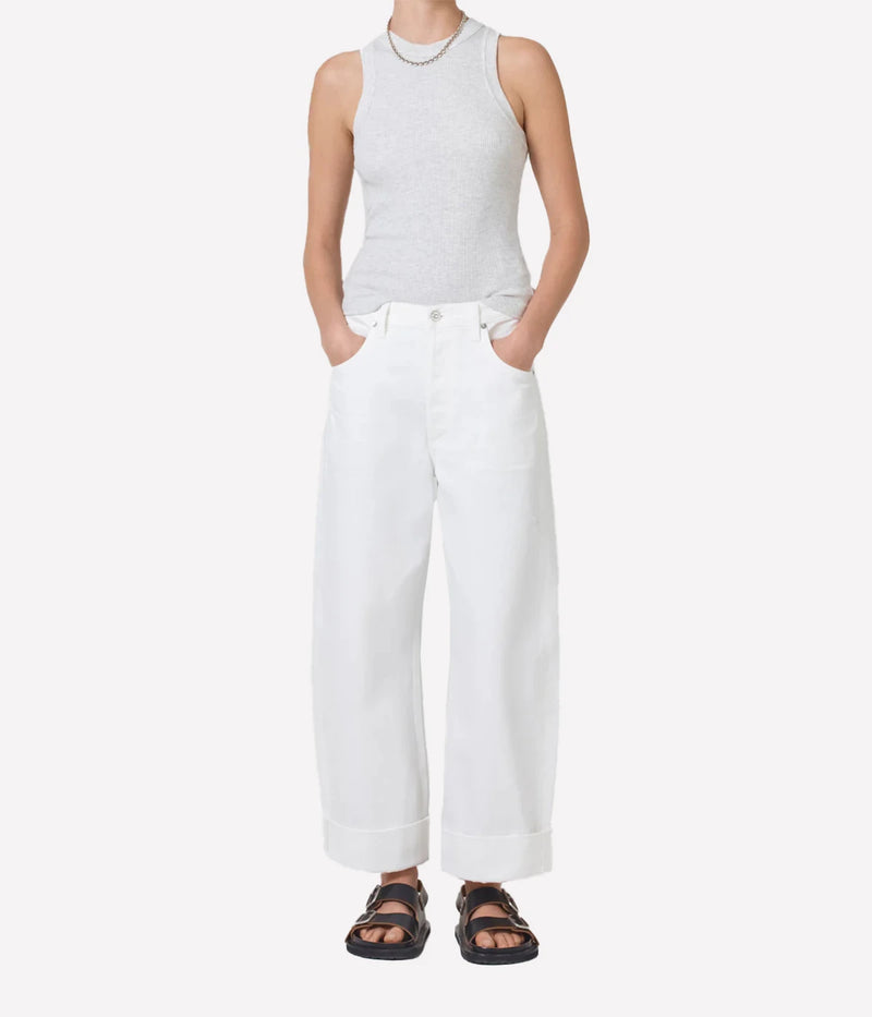 Front view of Citizens of Humanity Ayla Baggy Jean in Serene showcasing a relaxed fit and slouchy wide-leg silhouette.