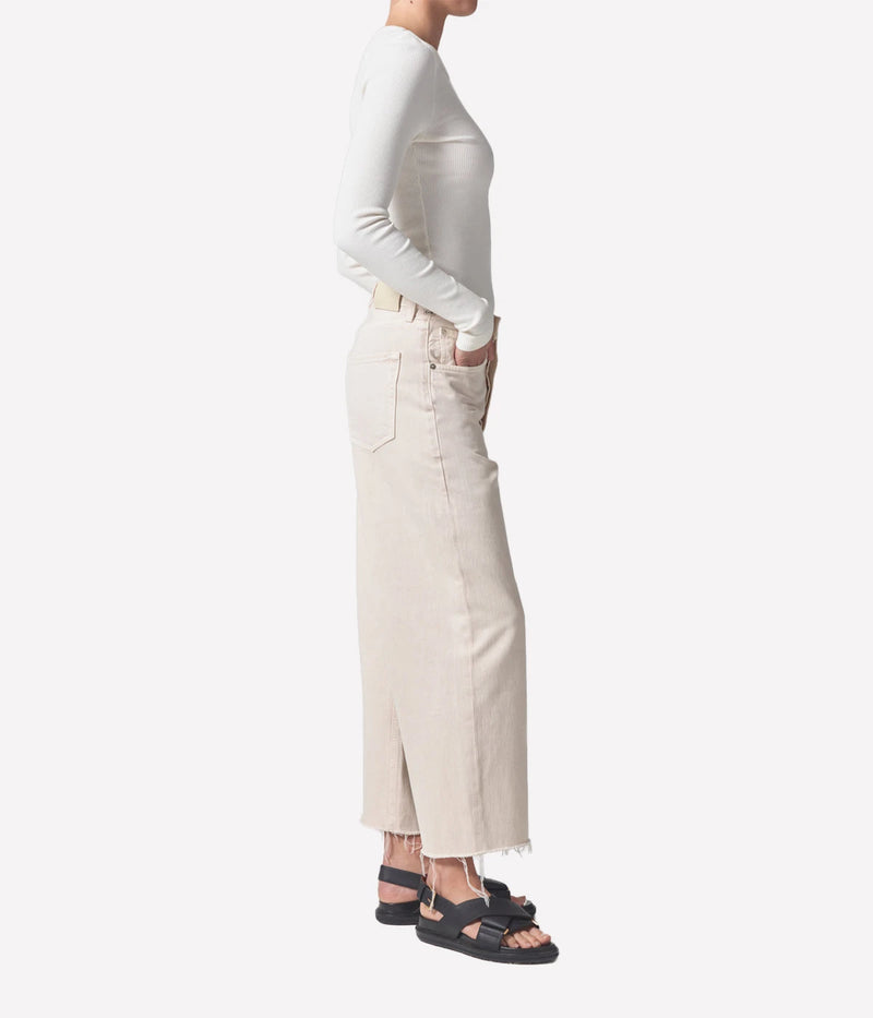Ayla Raw Hem Jean in Almondette by Citizen of Humanity, featuring a relaxed vintage-inspired fit with a raw hem finish and a soft, neutral hue for versatile styling.