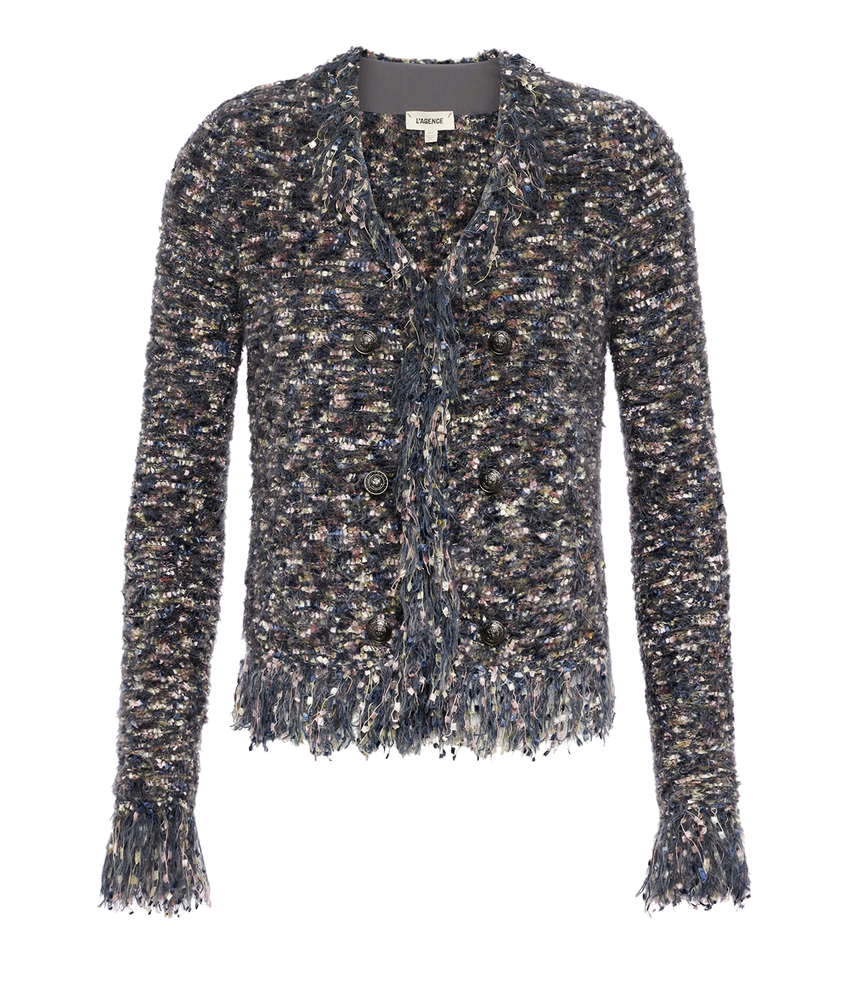 Grey longsleeve fringe and sequin cardigan by l'agence.