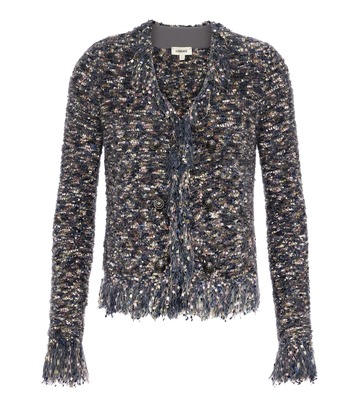 Grey longsleeve fringe and sequin cardigan by l'agence.