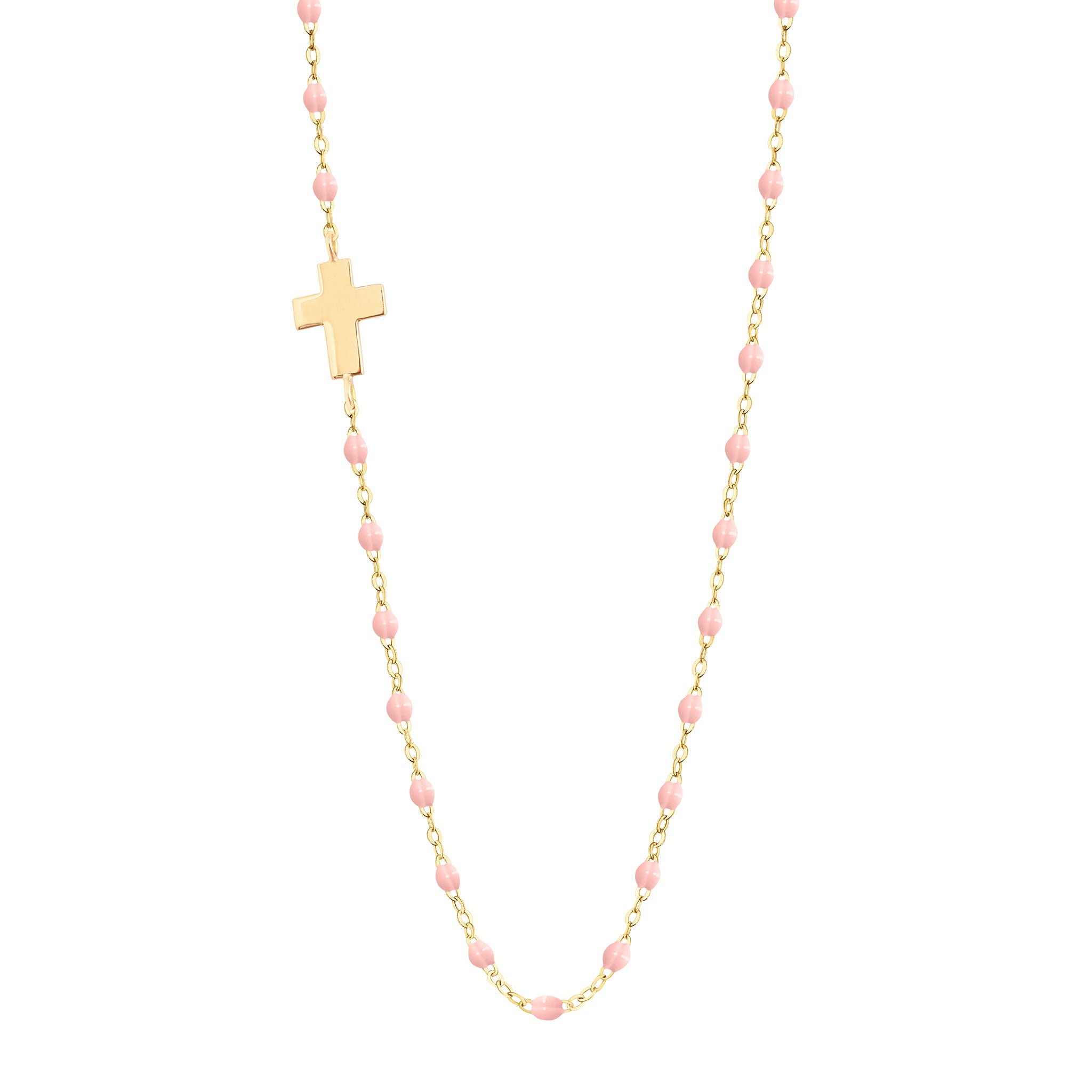 Sideways Cross Necklace Yellow Gold and Fuschia 42 cm