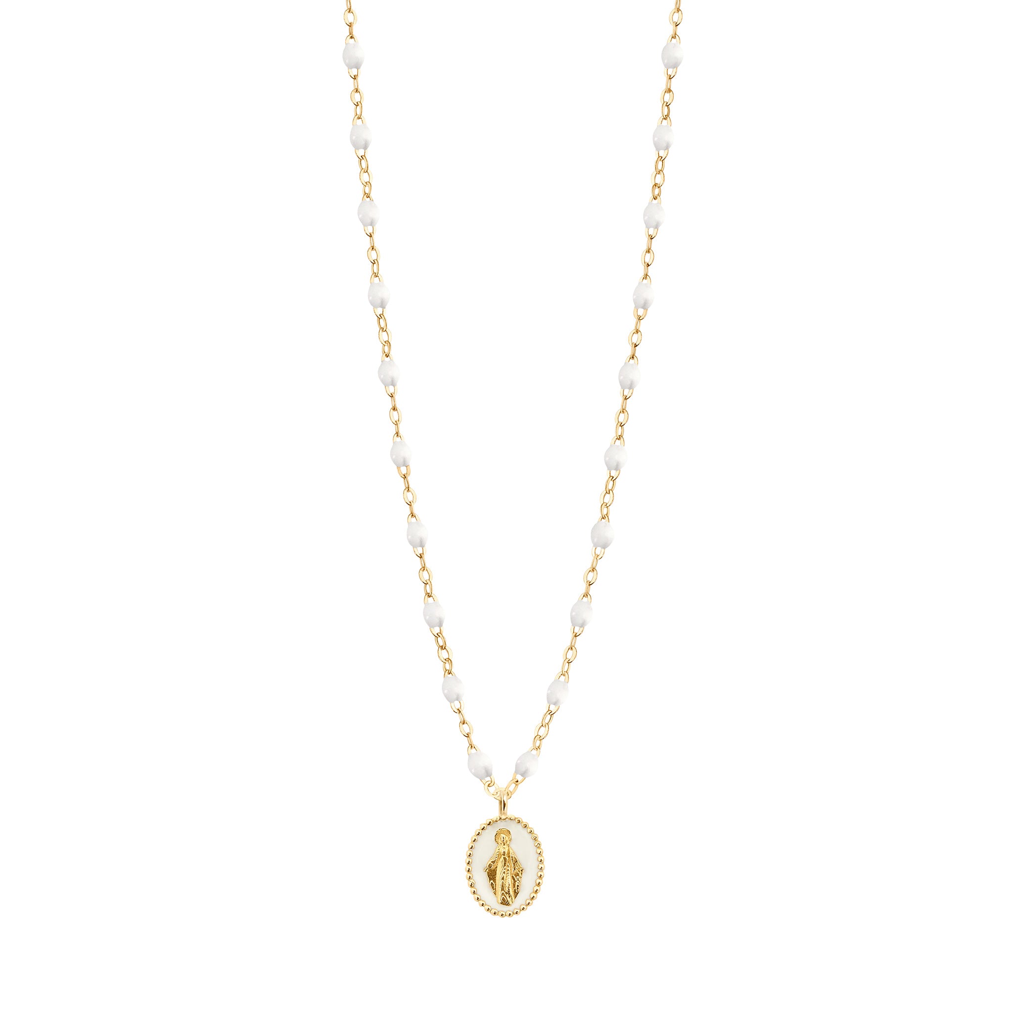 Resin Madonna necklace Yellow Gold and White 42 cm