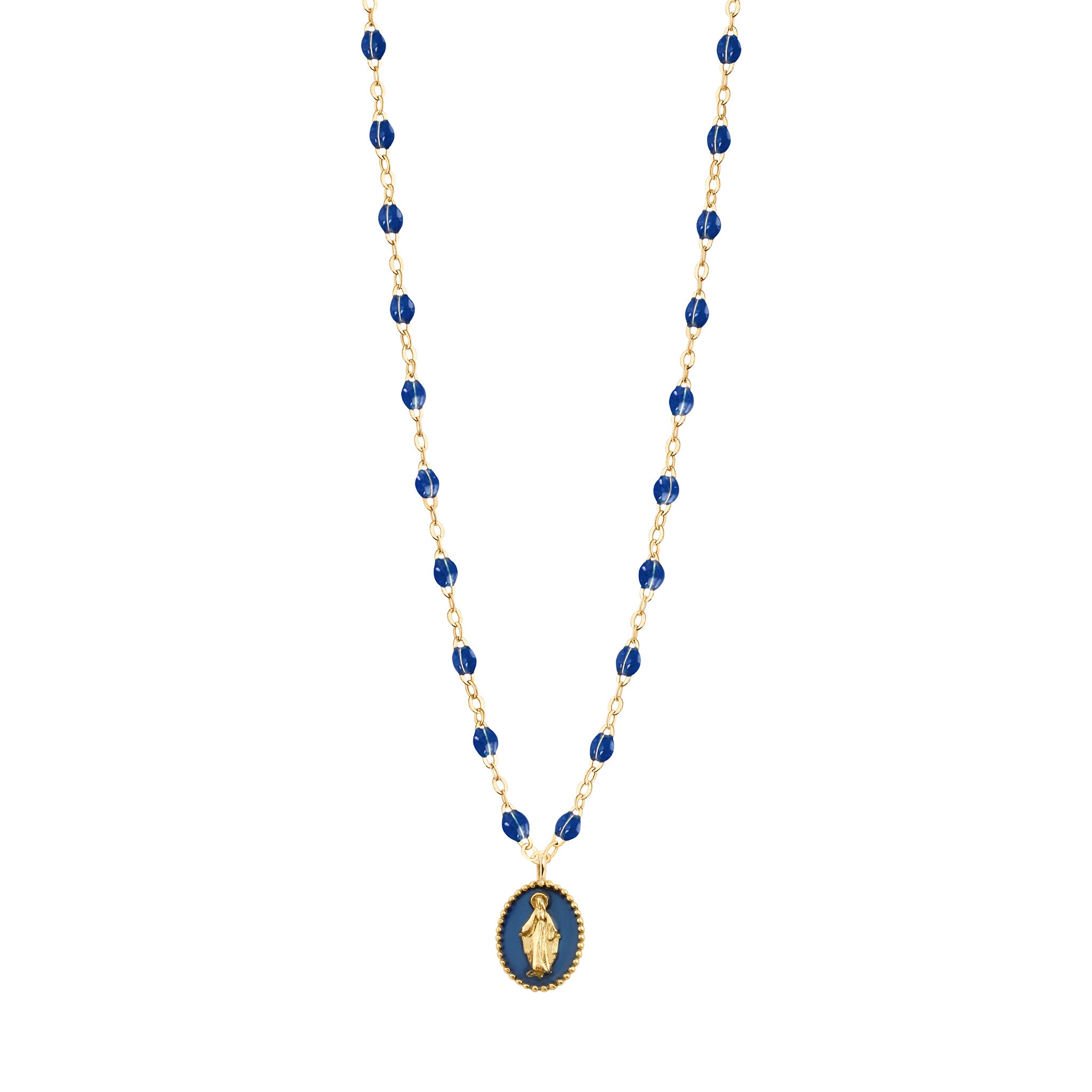 Resin Madonna necklace Yellow Gold and Sapphire 42 cm