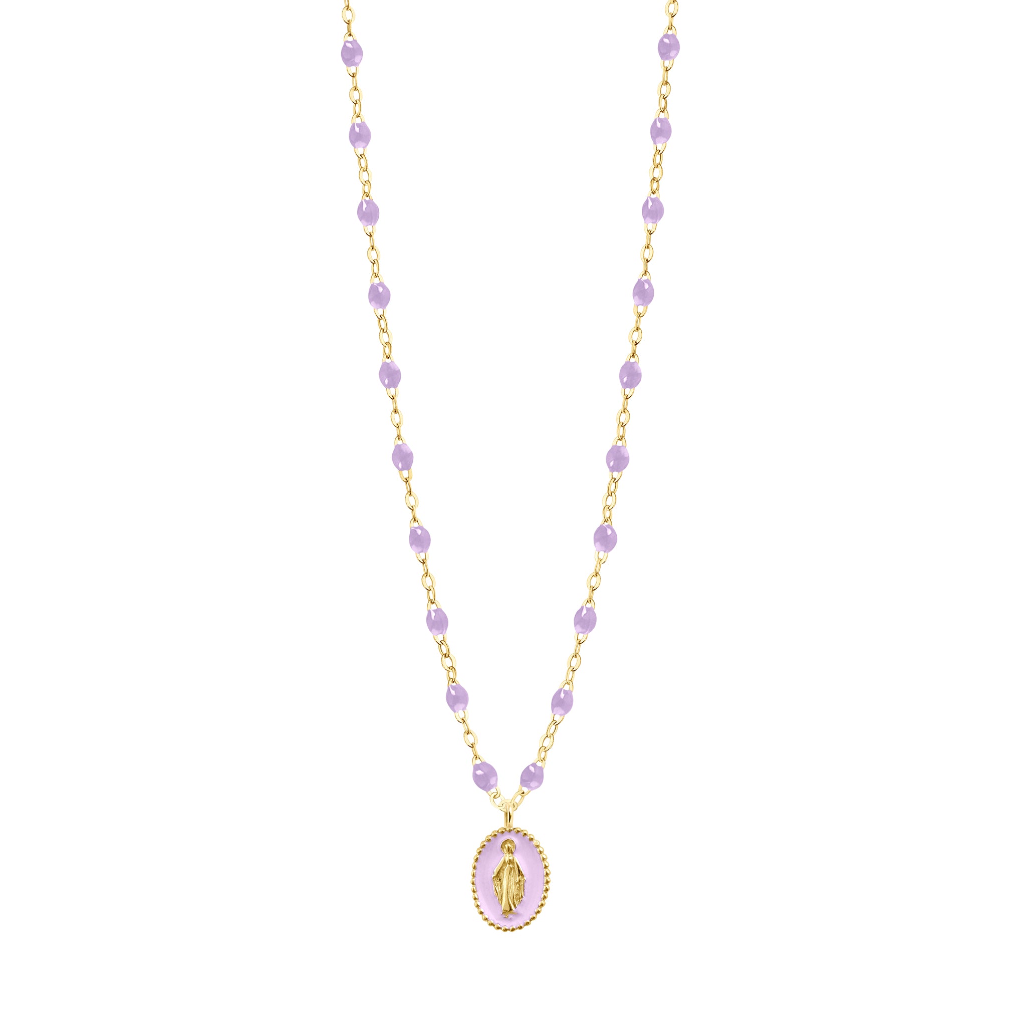 Resin Madonna necklace Yellow Gold and Lilac 42 cm