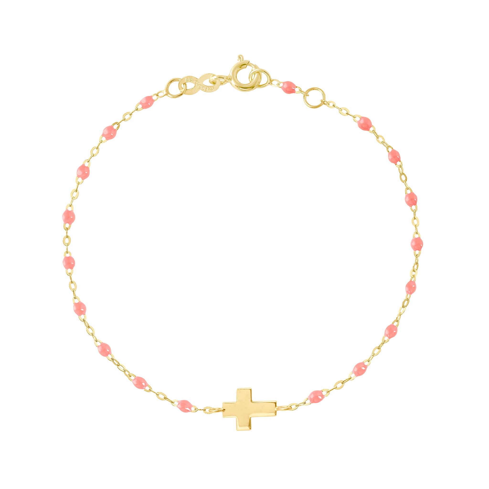 Cross bracelet Yellow Gold and Fuschia 17 cm