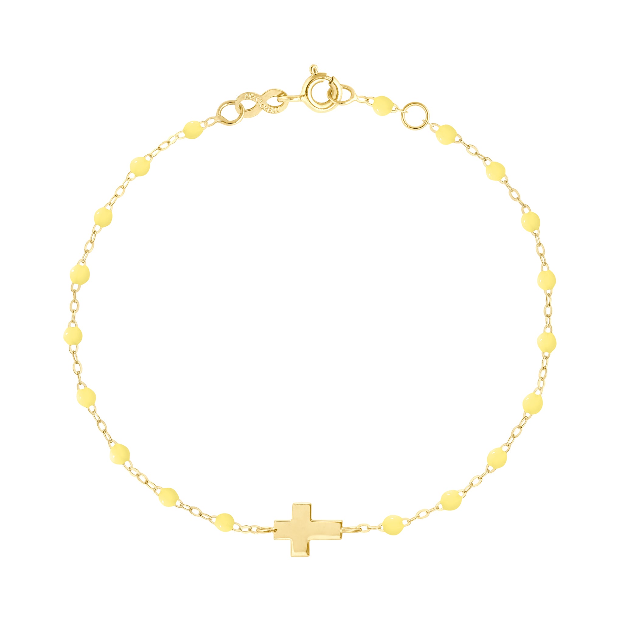 Cross bracelet Yellow Gold and Mimosa 17 cm