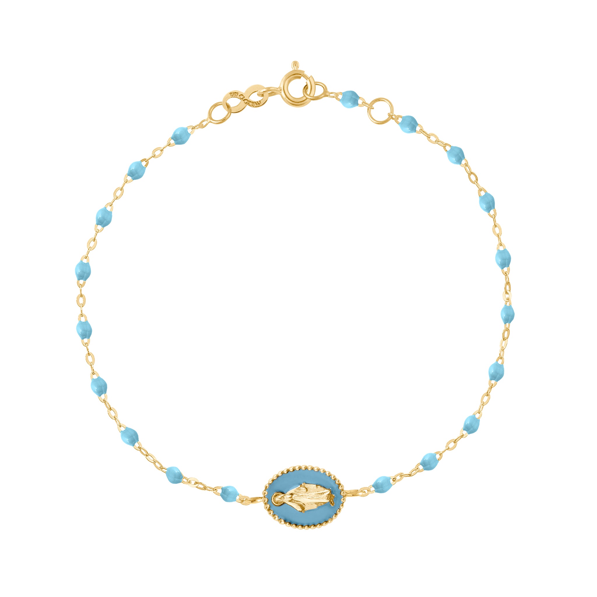Resin Madonna bracelet yellow gold and turquoise 17 cm
