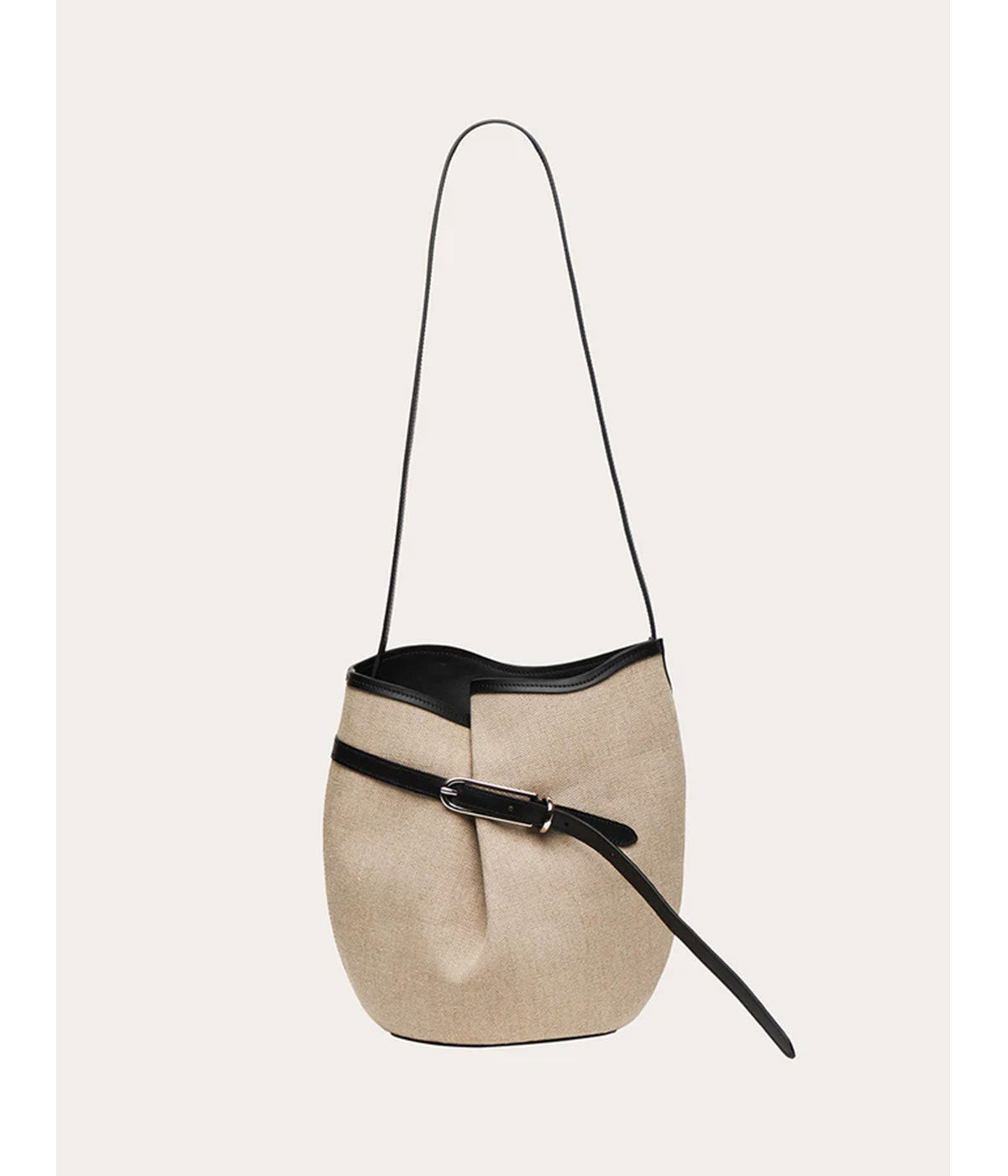 Small Belted Bucket Bag in Natural Black