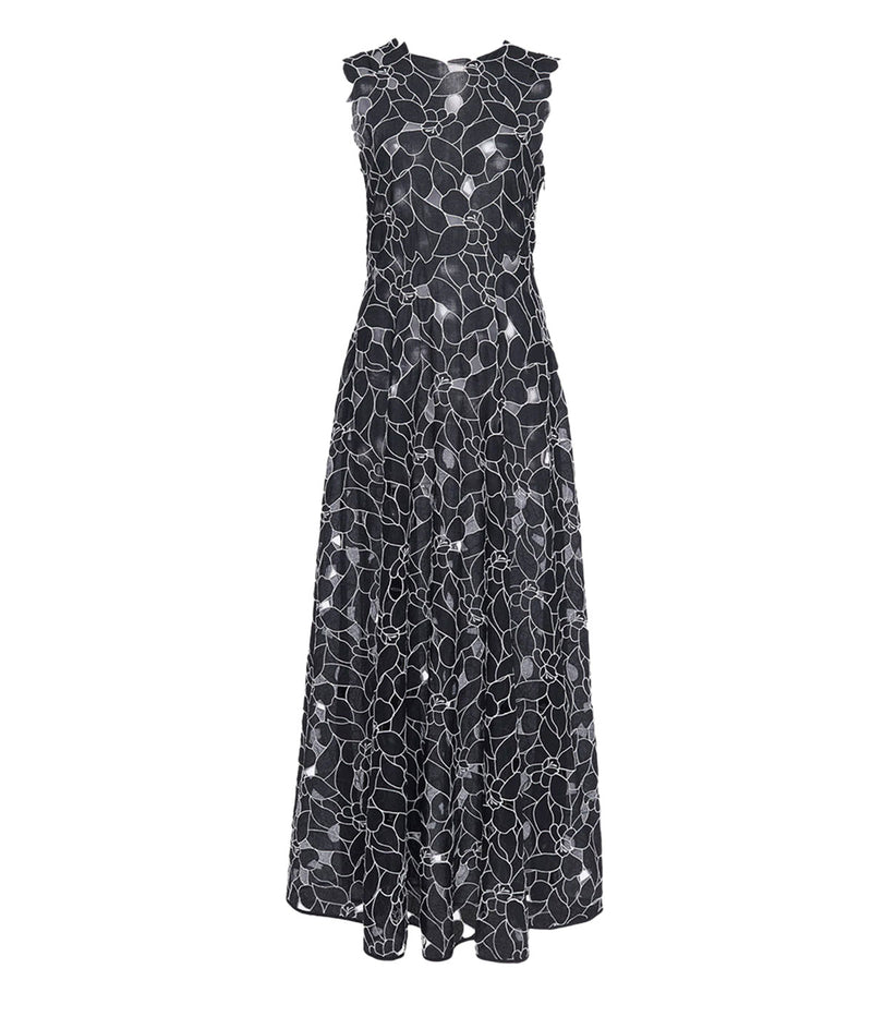 Kiana Sleeveless Midi Dress in Noir