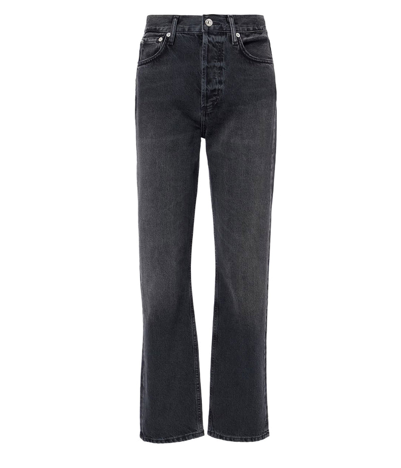 Flat lay view of Citizens of Humanity Blaine Jean in Vintage Black featuring a high-rise waist, straight-leg silhouette, and faded black wash.