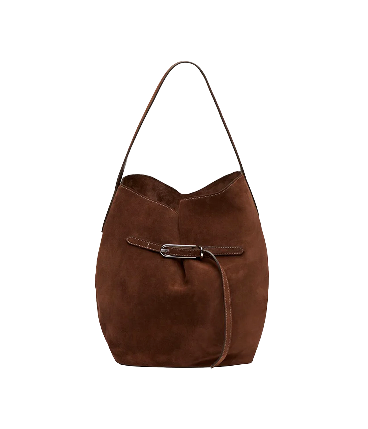 Belted Bucket Bag Large in Dark Brown