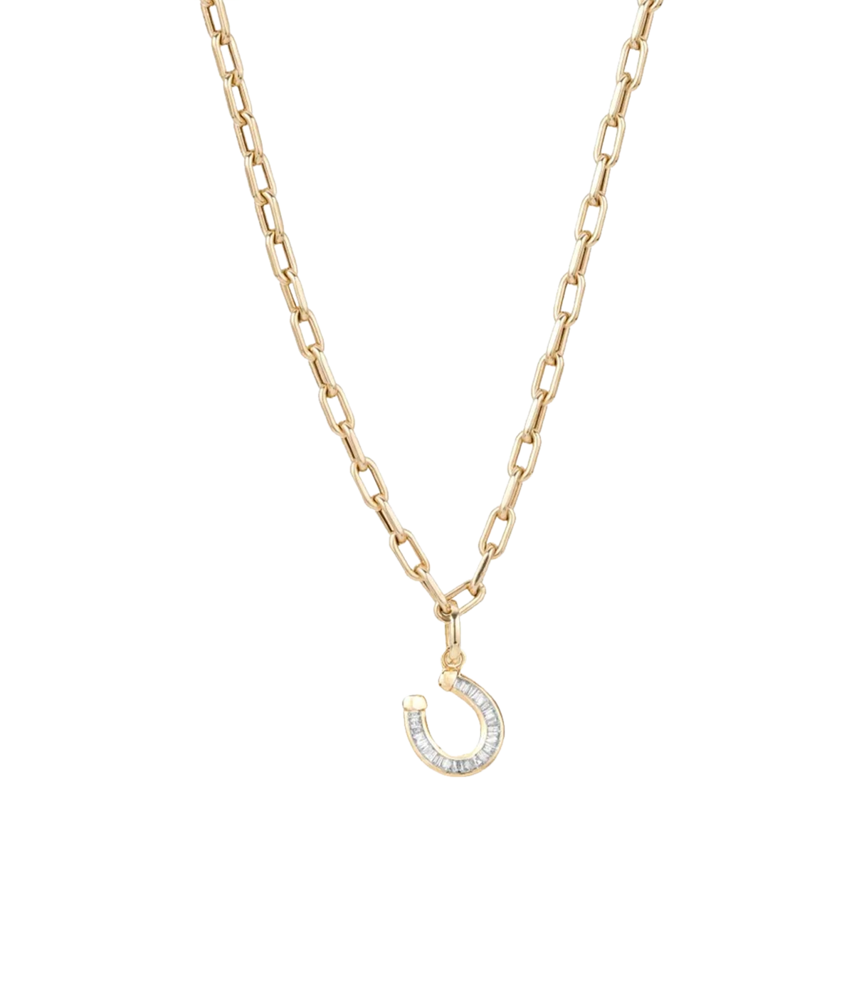 Baguette Horseshoe Charm in 14k Yellow Gold