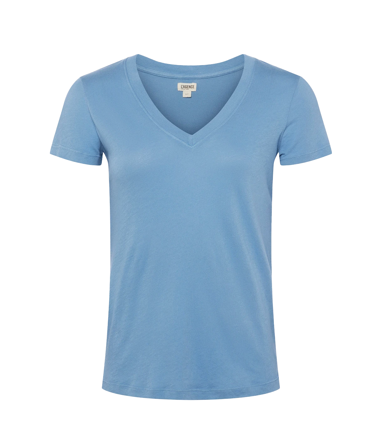 blue 100% V neck cotton t-shirt by l'agence. wash & wear and br-freindly