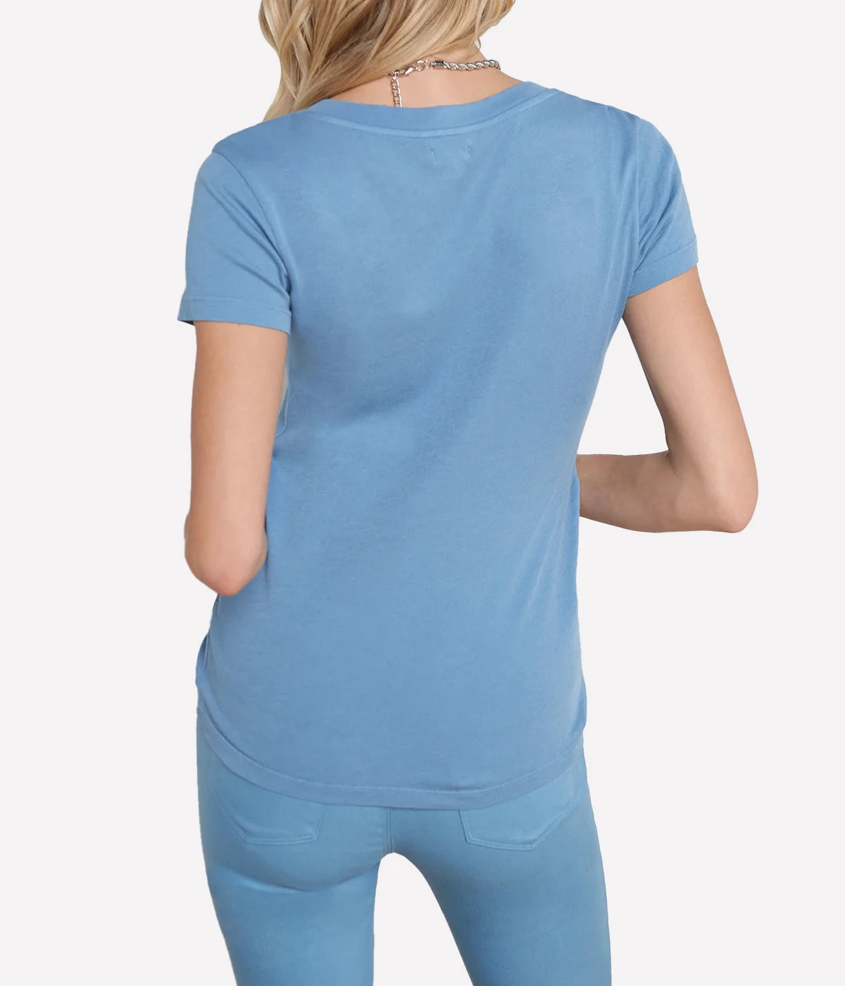 Becca Short Sleeve V Neck T-Shirt in Blue Mist