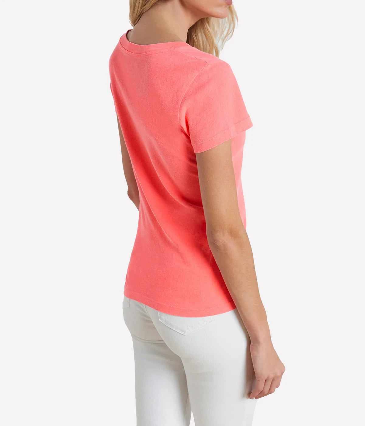 Becca Short Sleeve V Neck T-Shirt in Neon Coral