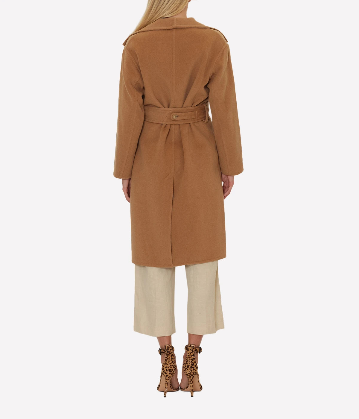 Belted Drape Coat in Almond