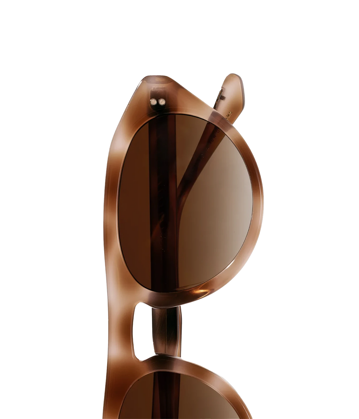 Close-up of the KREWE Billie Sunglasses in Blush Tortoise, showing the folded temple and hinge detail