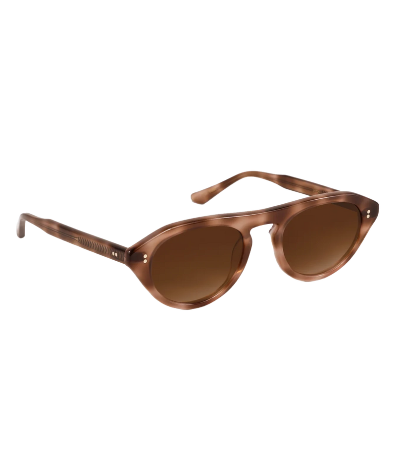 Three-quarter view of the KREWE Billie Sunglasses in Blush Tortoise, showing the tortoise acetate temples