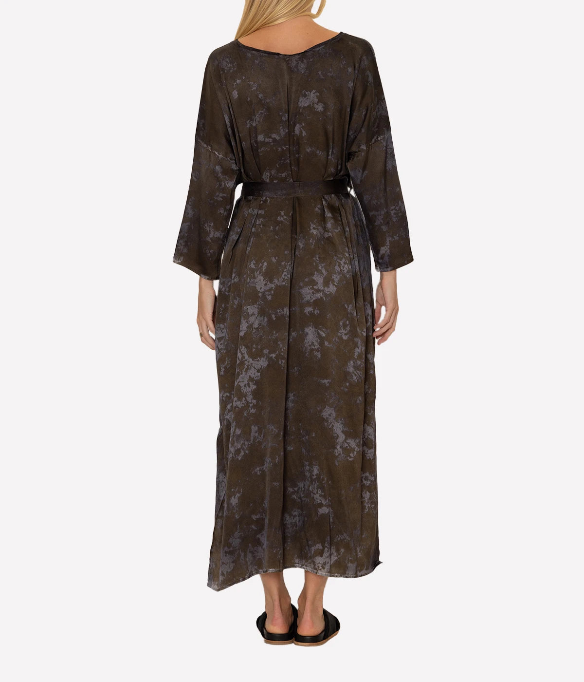 Black Camouflage Silk Dress with Belt in Liquirizia