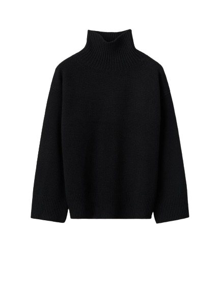 ALT text: Soft Goat Boyfriend Turtleneck in black, made from 100% cashmere with oversized fit