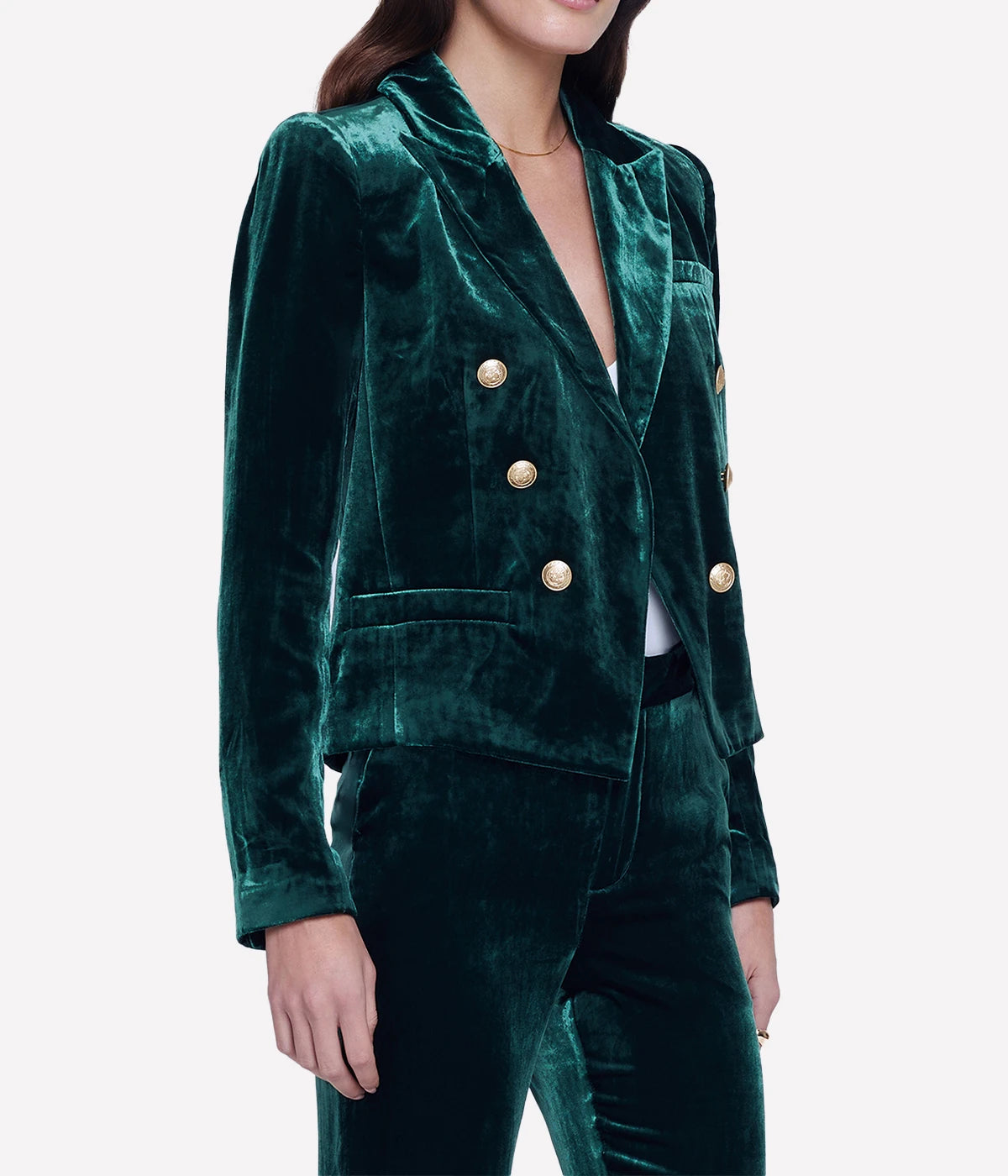 Brooke Double Breasted Crop Blazer in Forest Green