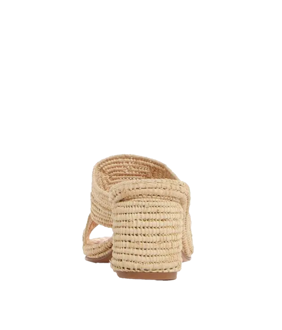 Cara Woven Block Heel Slide Sandals by Carrie Forbes, featuring a natural woven design and moderate block heel, perfect for versatile summer styling.