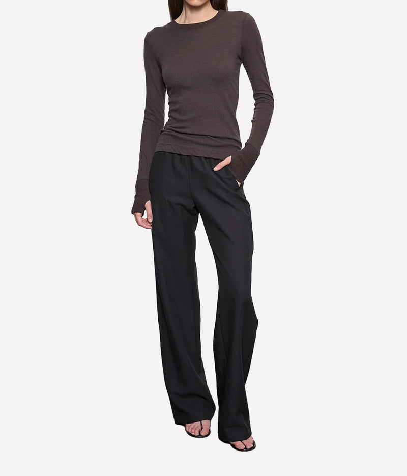 Cashmere Easy Cuffed Crew in Dark Brown