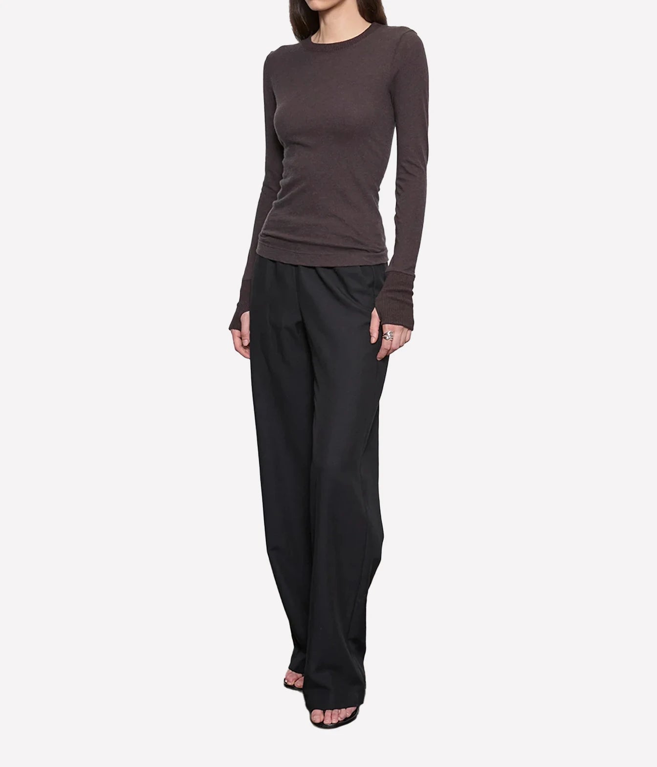 Cashmere Easy Cuffed Crew in Dark Brown
