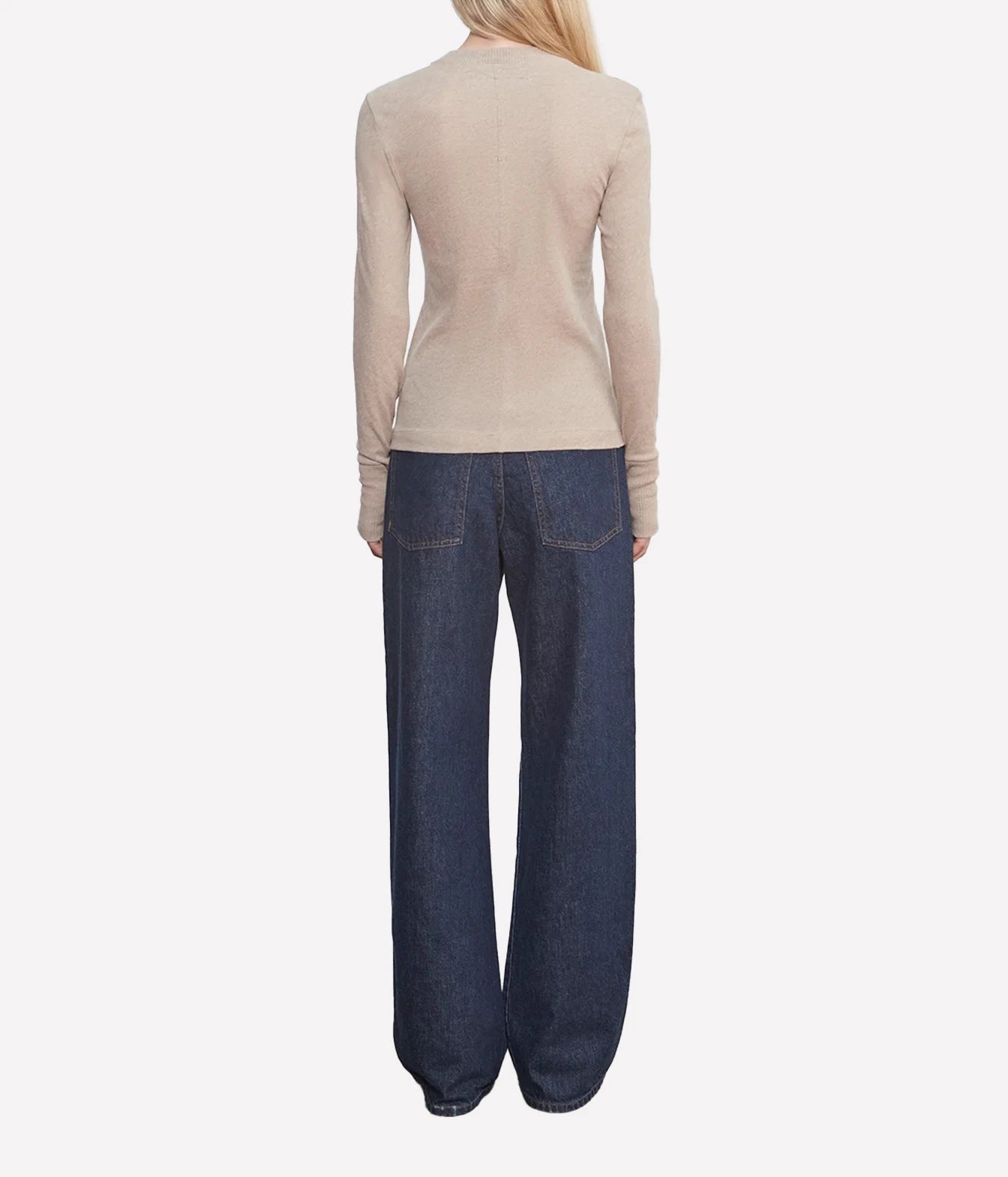 Cashmere Easy Cuffed Crew Top in Khaki