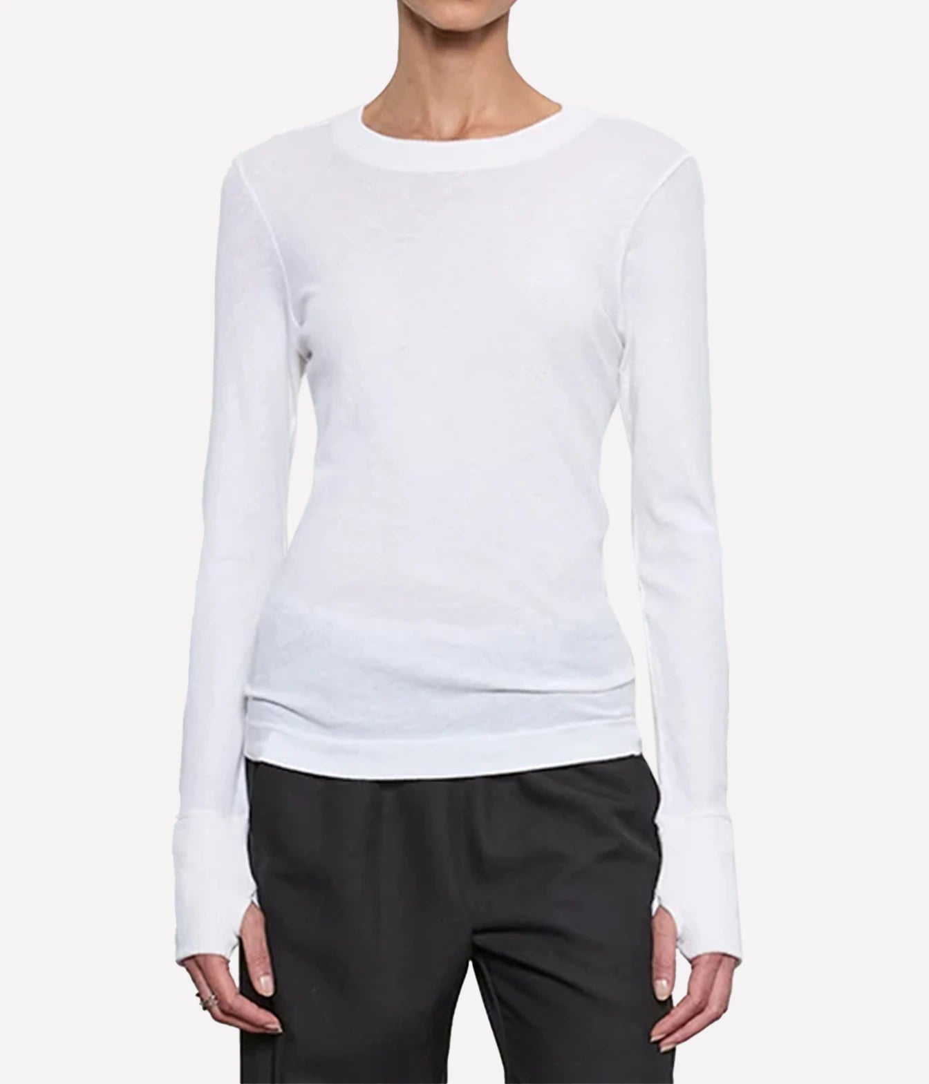 Cashmere Easy Cuffed Crew In White