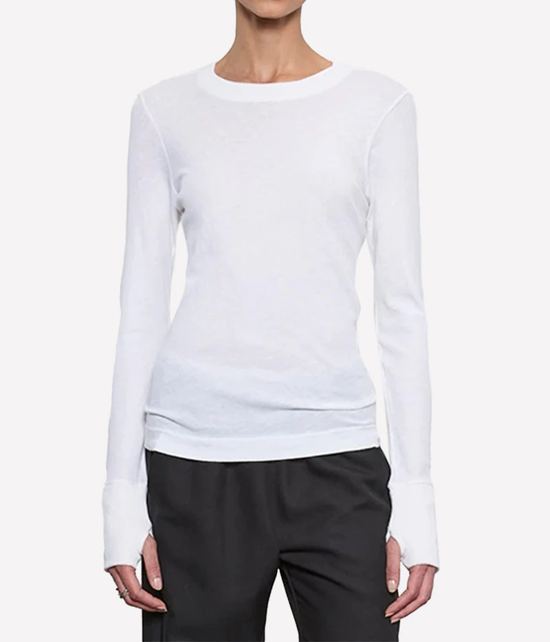 Cashmere Easy Cuffed Crew In White