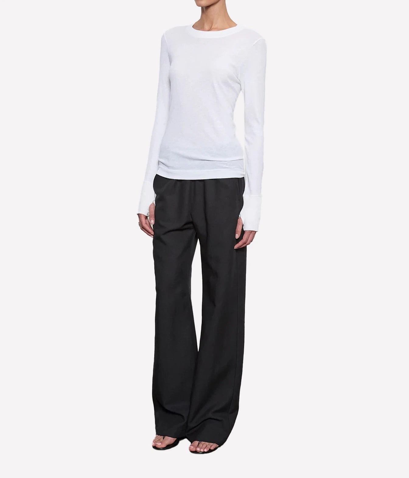 Cashmere Easy Cuffed Crew In White