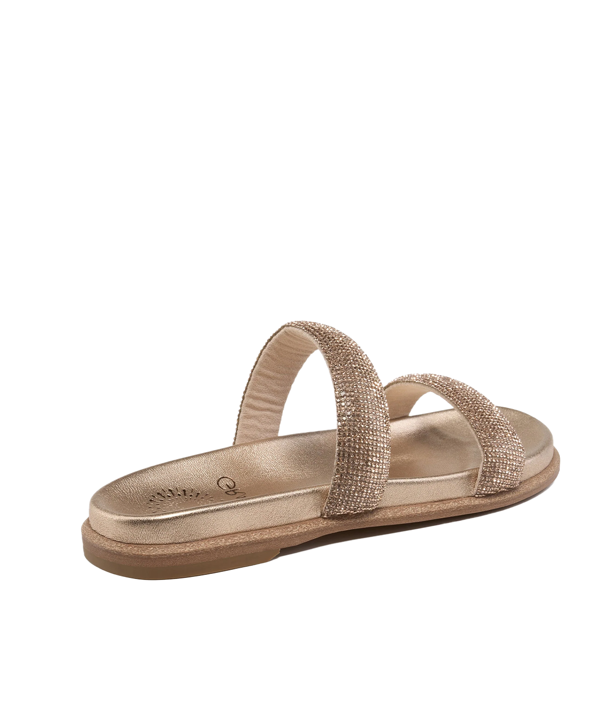 ALT Text: Cannes Sandal in Champagne Crystal featuring sparkling embellishments and a sleek design, perfect for elevating any outfit with a touch of glamour.
