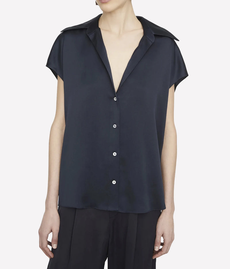 Cap Sleeve Ruched Back Blouse in Costal