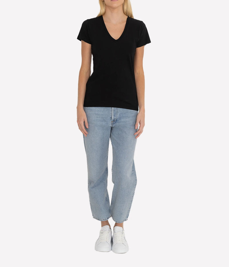 Carol V Neck Tee in Jet Black