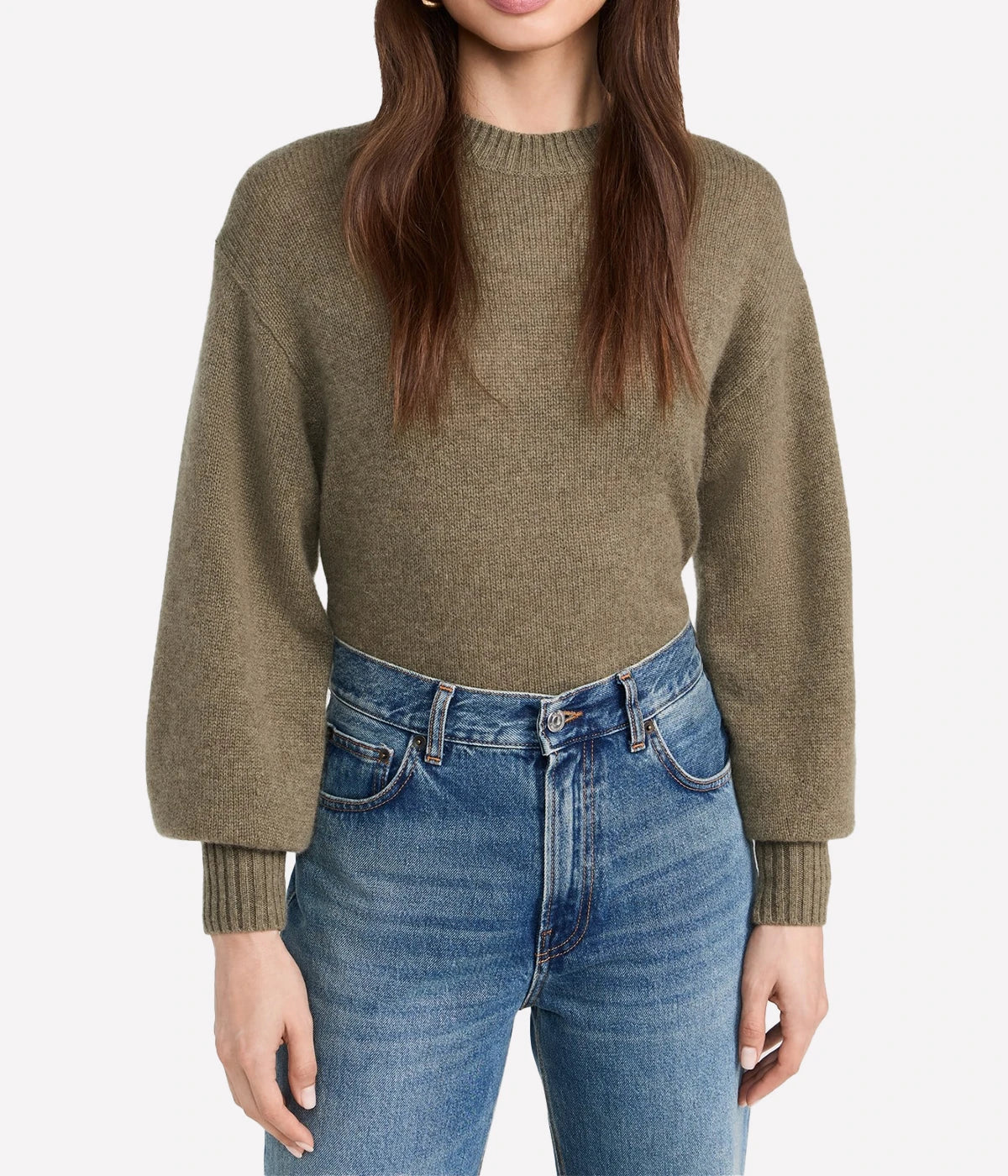 Cashmere Blouson Sleeve Crew in Loden