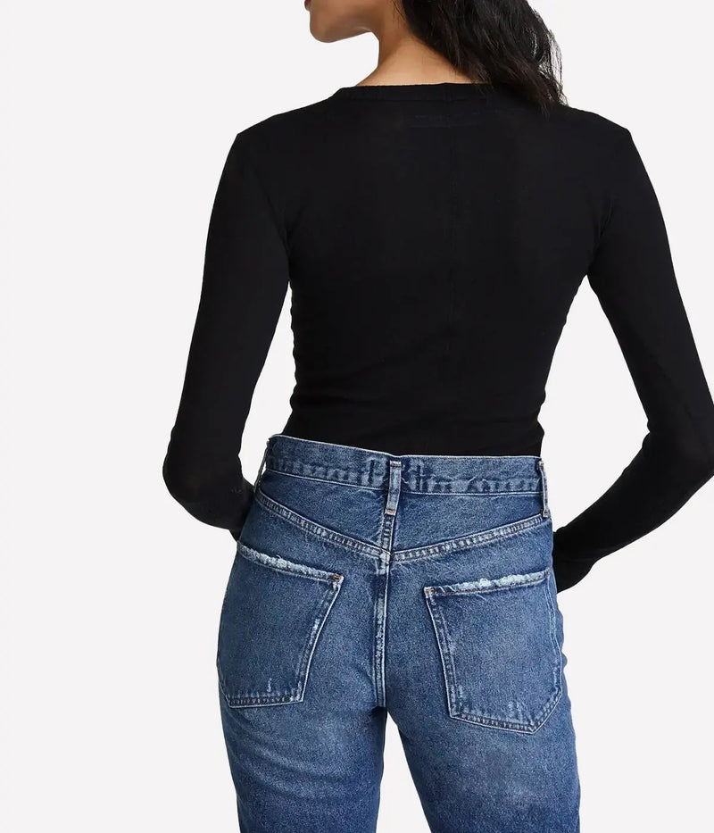 Cashmere Easy Cuffed Crew Top in Black