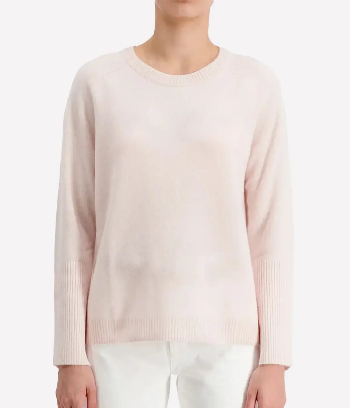 Cashmere High Rib Cuff Crewneck in Pink Sands