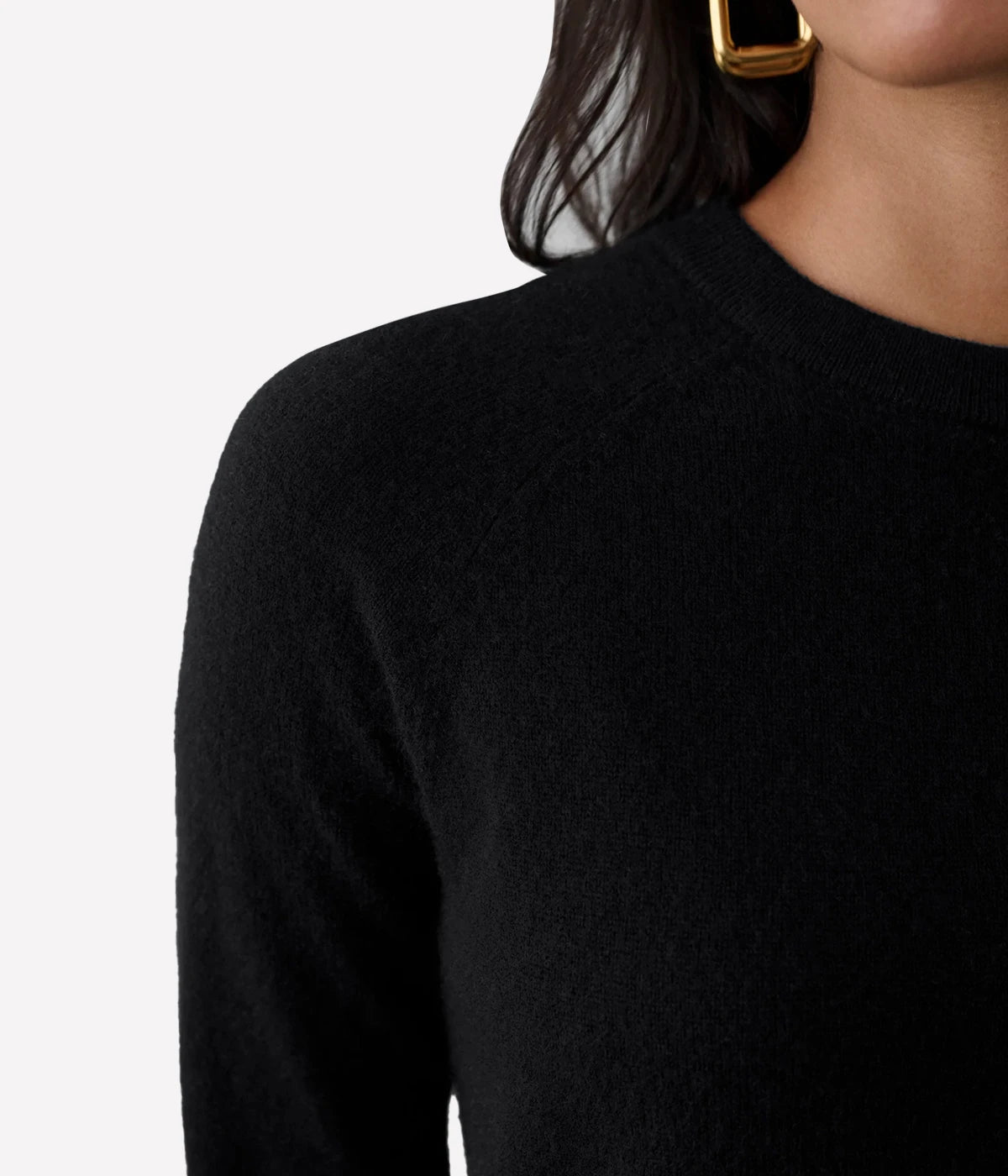 Cashmere Rib Trim Sweatshirt in Black