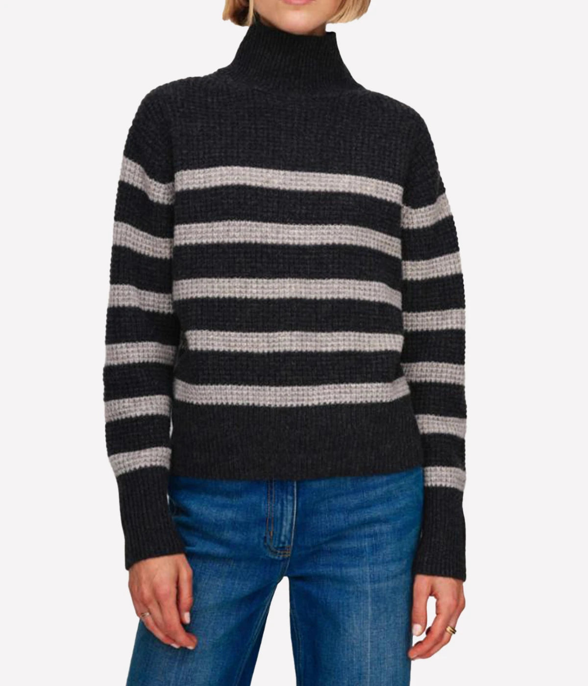 Cashmere Waffle Turtleneck in Grey & Charcoal