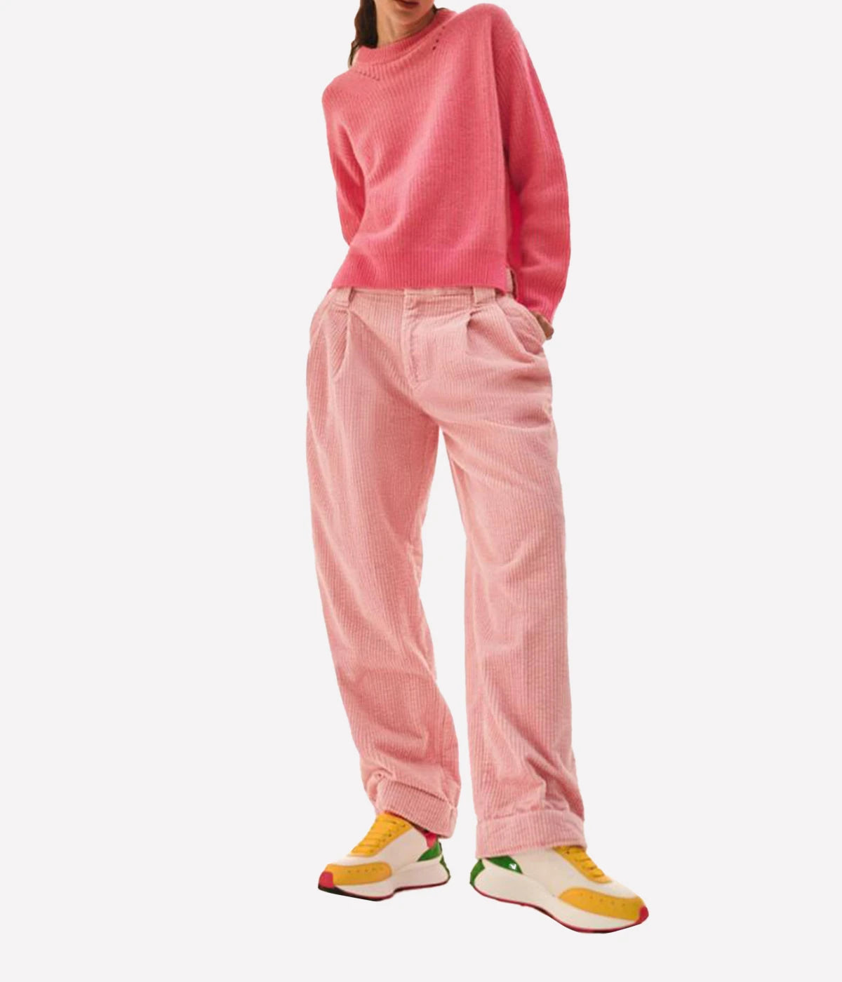 *FINAL SALE* Cashmere Two Toned Ribbed Crew Neck in Pink Combo