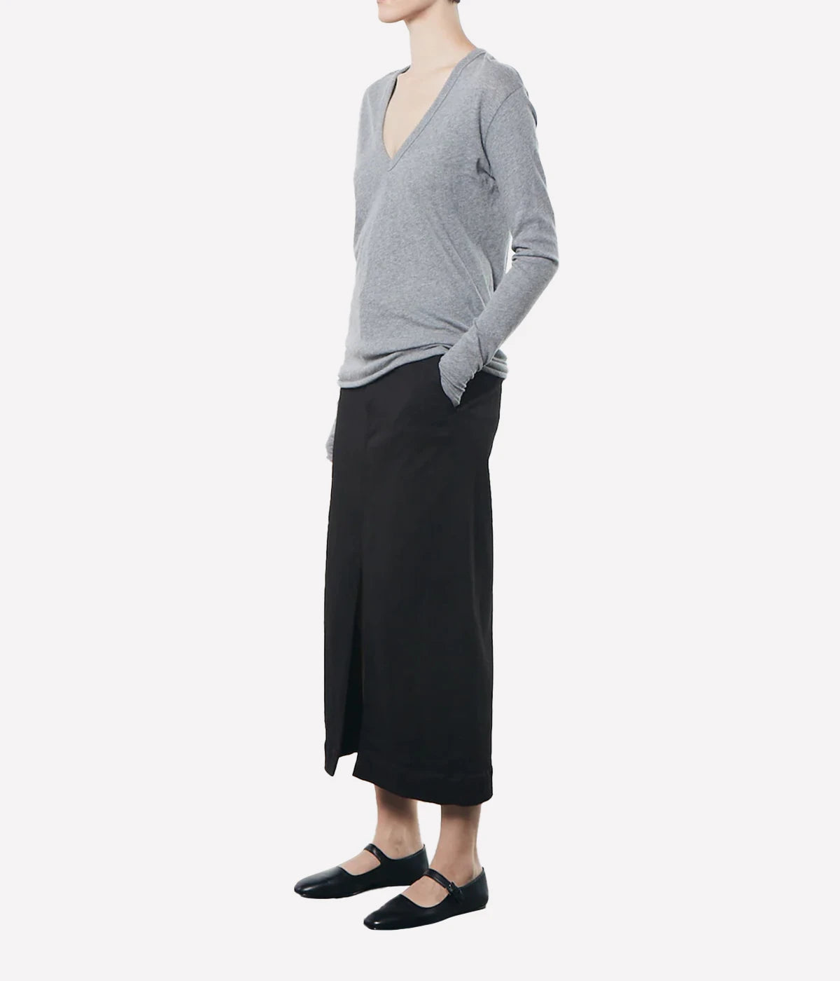 Cashmere V Neck Loose Long Sleeve in Smoke