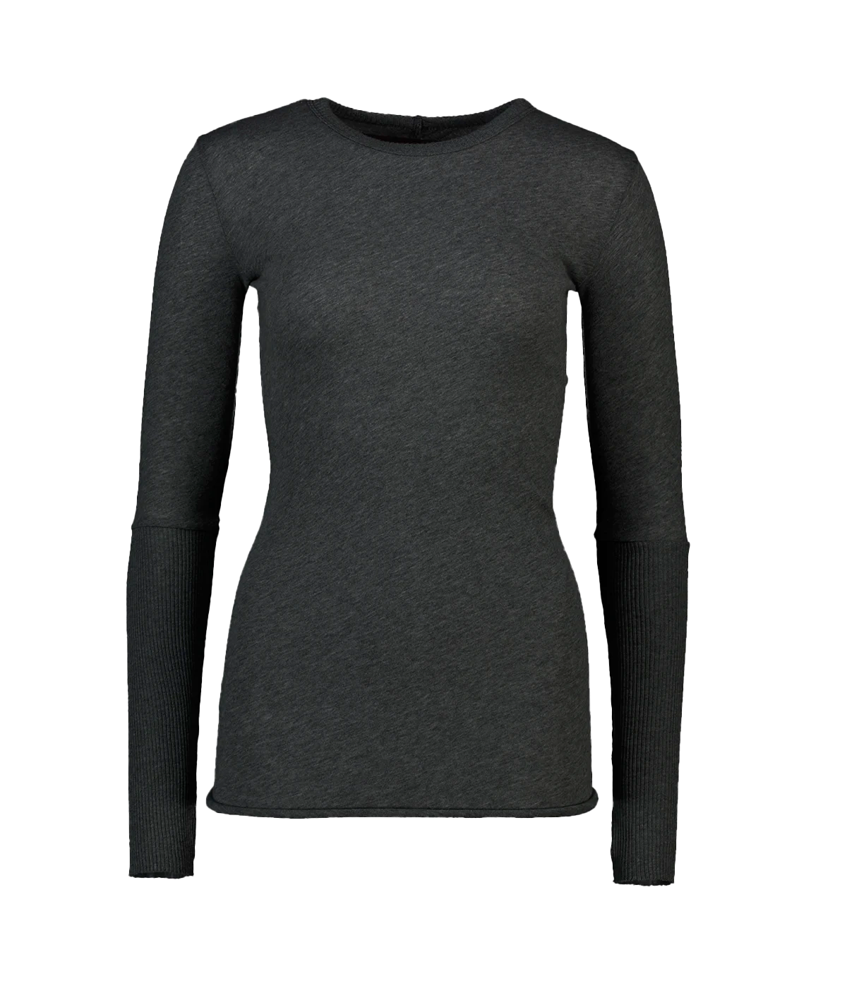 Cashmere Crew Neck Fitted Long Sleeve Top in Charcoal