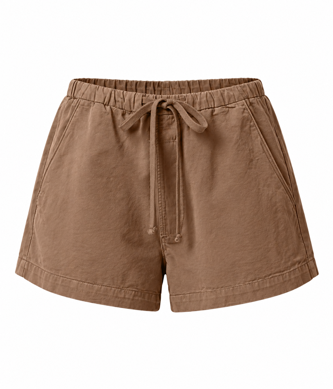 Citizens of Humanity Este Drawstring Short in Cocoa is displayed flat with an elastic waistband.
