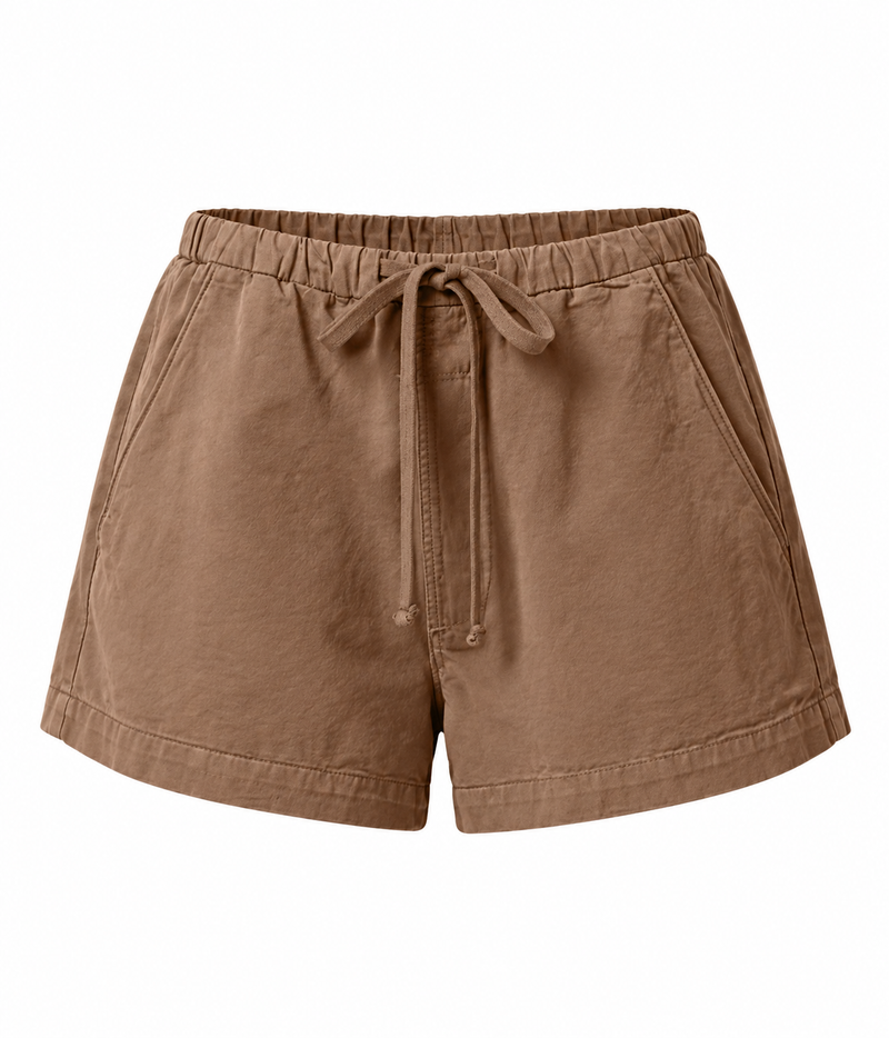 Citizens of Humanity Este Drawstring Short in Cocoa is displayed flat with an elastic waistband.