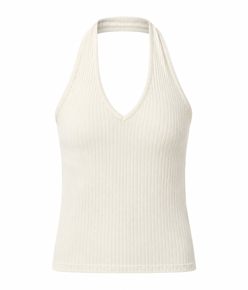 Citizens of Humanity Thea Ribbed Halter Top in Dune, front product view