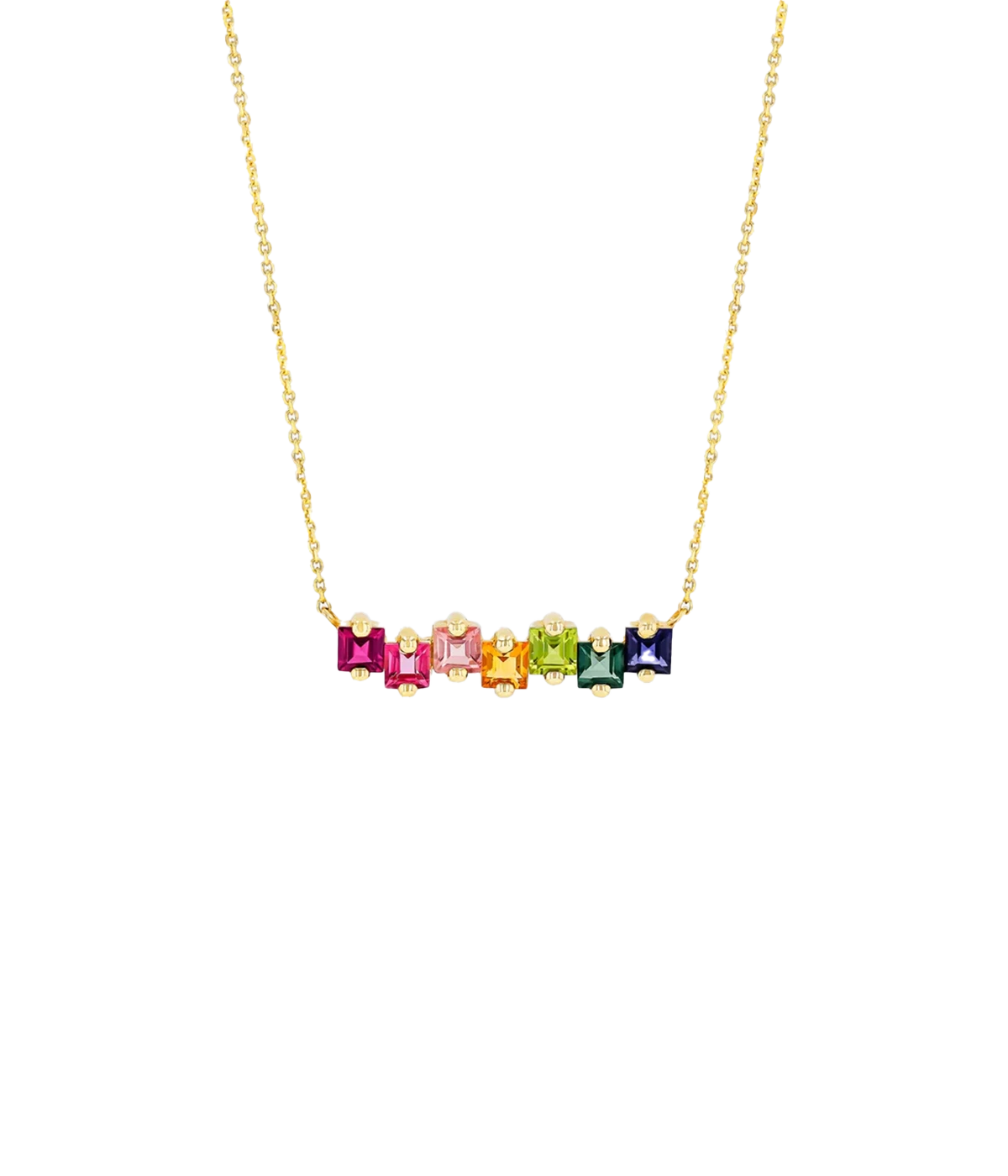 Cierra Ombre Bar Necklace in 14K Yellow Gold & Mixed Stones