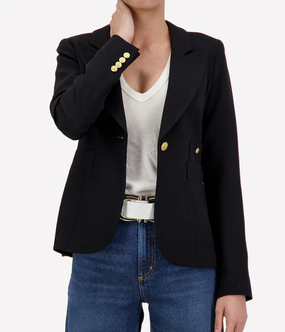 Classic Duchess Blazer by Smythe in wool, featuring brass hardware, a cut-out back detail, and a single-breasted silhouette.