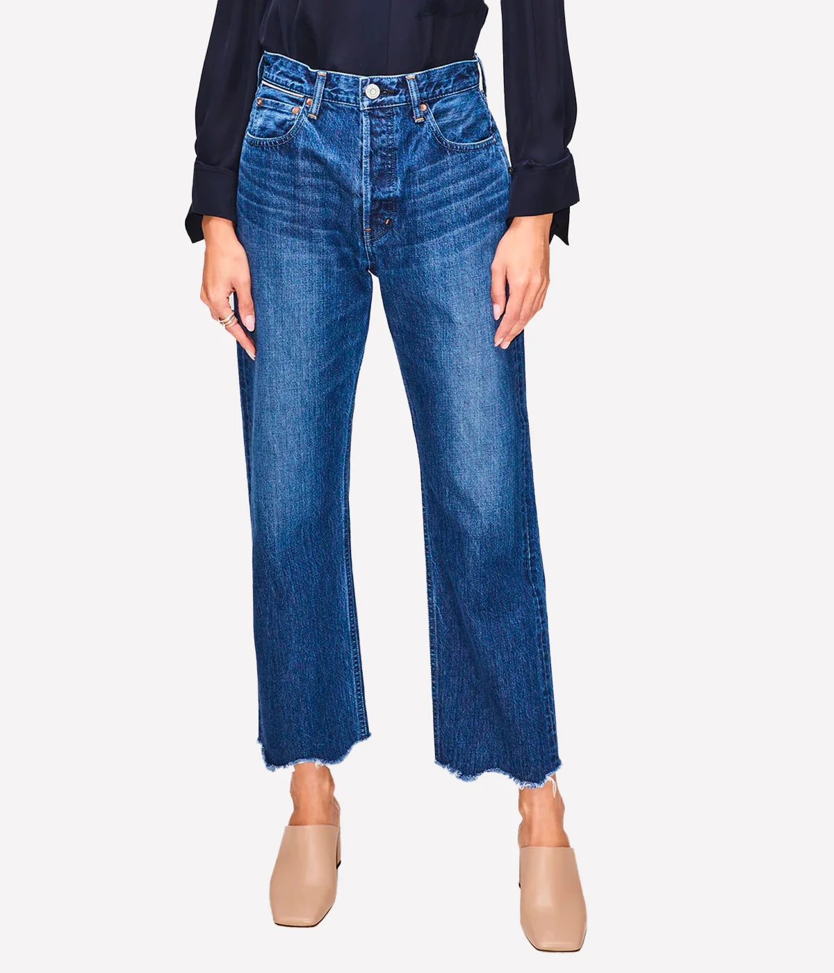 Corcoran Wide Straight Crop Jean in Dark Blue