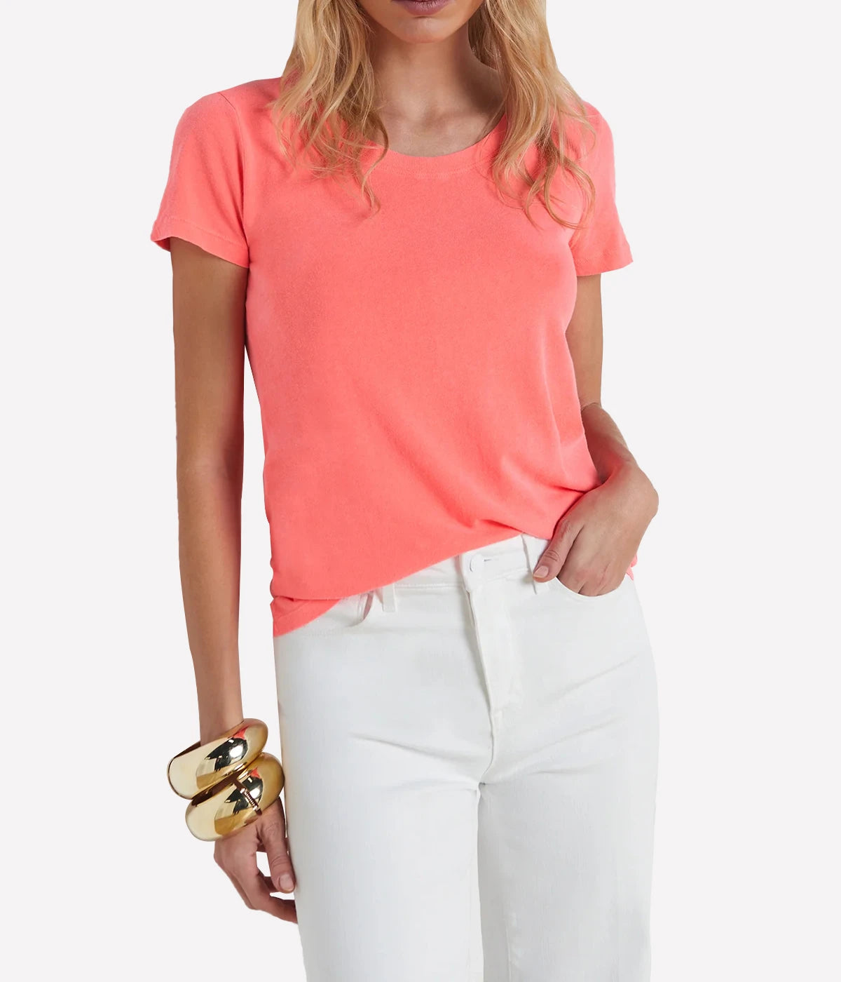 Cory Short Sleeve Crew Neck T-Shirt in Neon Coral